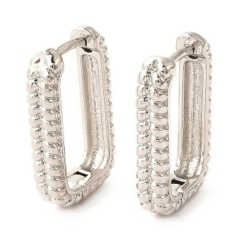 Brass Hoop Earrings, Long-Lasting Plated, Rectangle, Real Platinum Plated, 20x12.5x3.5mm, Pin: 1mm