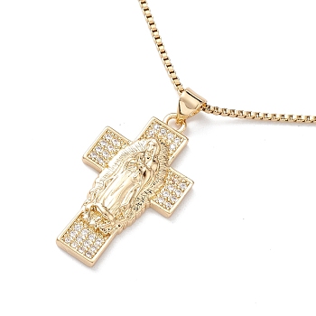 Clear Cubic Zirconia Religion Pendant Necklace, Golden 304 Stainless Steel Jewelry for Women, Cross, 15.59 inch(39.6cm), Pendant: 30.5x17x4mm