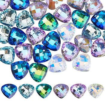 48Pcs Electroplated Glass Pendants, Teardrop Charms, Back Plated, Faceted, Mixed Color, 12x13x5mm, Hole: 1.2mm