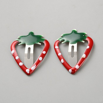 Iron & Enamel Snap Hair Clips, Hair Accessories for Girls, Fruit, Strawberry, 35.5x28x2mm