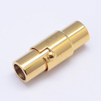 Column 304 Stainless Steel Locking Tube Magnetic Clasps, Ion Plating (IP), Golden, 18x6.5mm, Hole: 4mm