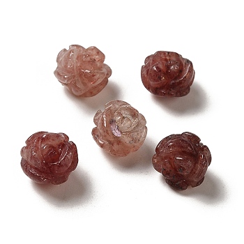 Natural Strawberry Quartz Carved Flower Beads, Rose, 8.5~10x10x10.5mm, Hole: 1mm