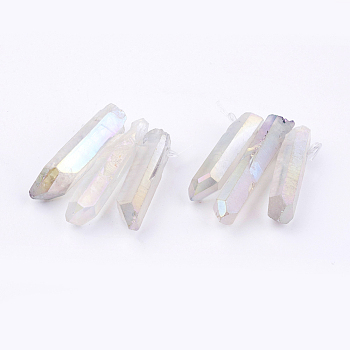 Electroplated Natural Quartz Crystal Graduated Beads Strands, Nuggets, WhiteSmoke, 21~43x5~13mm, Hole: 1mm, 3pcs/set