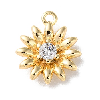 Glass Charms, with Brass Findings, Flower Charm, Real 18K Gold Plated, 11x9.5x2.5mm, Hole: 1mm