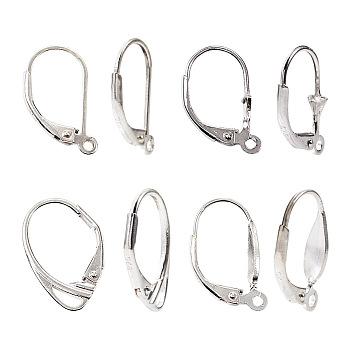 Jewelry 4 Pairs 4 Style 925 Sterling Silver Leverback Earring Findings, with Horizontal Loops, Silver, 16.5~17x9~11x1.5~3.5mm, Hole: 1mm, Pin: 0.7~1.5mm, 1 Pair/style