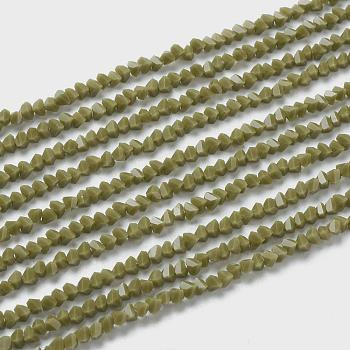 Glass Beads Strands, Imitation Jade Glass, Faceted, Polygon, Olive, 2.5x2.5x2.5mm, Hole: 0.7mm, about 150pcs/strand, 13.39''(34cm)