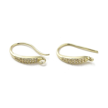 Brass Micro Pave Cubic Zirconia Earring Hooks, Long-Lasting Plated, Leaf, 17.5x3mm, Hole: 1.2mm, Pin: 0.8mm