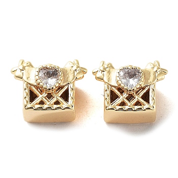 Rack Plating Brass Micro Pave Cubic Zirconia Pendants, Cube Charm, Real 18K Gold Plated, 8x10.5x6.5mm, Hole: 0.9mm