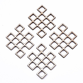 Unfinished Natural Poplar Wood Filigree Joiners Links, Laser Cut Wood Shapes, Geometry, Antique White, 58.5x44.5x2mm
