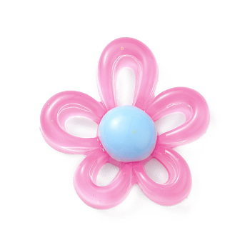 Translucent Resin Cabochons, Hollow Flower, Flamingo, 28.5x28x6.8mm