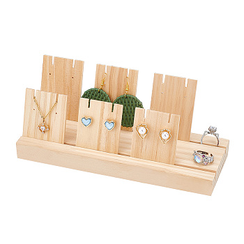Wood Earring Display Stands, Earring Stud Showing Holder, with 6Pcs Wooden Display Cards, PeachPuff, Finish Product: 8.1x21.9x8.6cm, about 7pcs/set