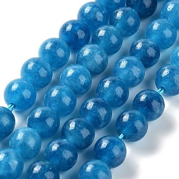 Dyed Natural Malaysia Jade Beads Strands, Round, Steel Blue, 6mm, Hole: 1mm, about 31pcs/strand, 7.48 inch(19cm)