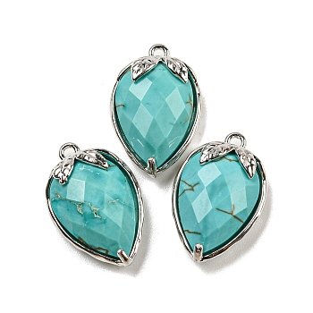 Natural Turquoise Faceted Pendants, Rack Plating Brass Strawberry Charms, Platinum, 18x11x5~5.5mm, Hole: 1.2mm
