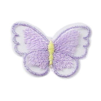 Sew on Computerized Embroidery Polyester Clothing Patches, Appliques, Butterfly, Lilac, 47x58x1.5mm