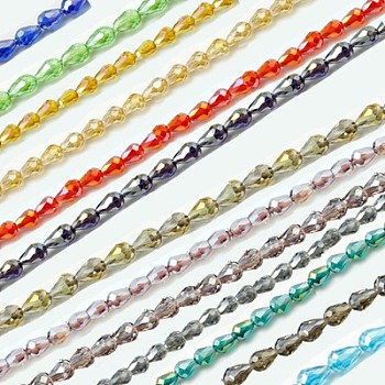 Electroplate Glass Beads Strands, Faceted, Teardrop, Dark Red, 15x10mm, Hole: 1mm, 50pcs/strand, 27.1 inch