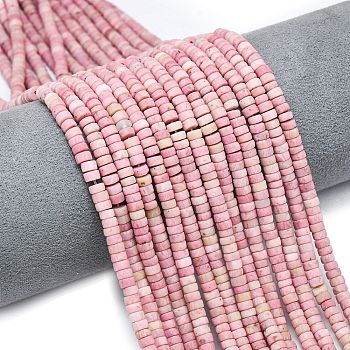 Natural Rhodonite Beads Strands, Frosted, Disc Beads, Heishi Beads, 4~4.5x2~2.5mm, Hole: 1mm, about 155~157pcs/strand, 15.24 inch(38.7cm)