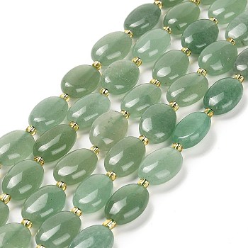 Natural Green Aventurine Beads Strands, with Seed Beads, Oval, 13.5~14.5x10~10.5x4.5~5mm, Hole: 1mm, about 24pcs/strand, 15.24''(38.7cm)