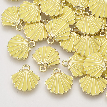 Alloy Enamel Charms, Light Gold, Scallop Shell Shape, Yellow, 13x13x2mm, Hole: 1.5mm