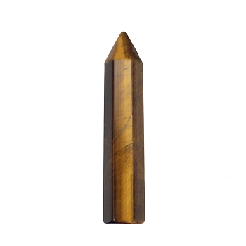 Point Tower Natural Tiger Eye Home Display Decoration, Healing Stone Wands, for Reiki Chakra Meditation Therapy Decors, Hexagon Prism, 10x50mm