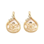 Brass Micro Pave Cubic Zirconia Hollow Teardrop Peg Bails, Flower Pendant Bail for Half Drilled Beads, Cadmium Free & Lead Free, Rack Plating, Long-Lasting Plated, Real 18K Gold Plated, Tray: 10.5x11mm, 19x13x4.5mm, Hole: 2x4mm, Pin: 1.5mm(KK-NH0009-09G)