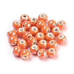 Glazed Porcelain Beads, Glossy Ceramic Beads, Round, Orange, 8mm, Hole: 2~3mm(PORC-D001-8mm-18)