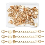 10 Sets Iron Chain Extender, with Ribbon Ends & Alloy Lobster Claw Clasps and Teardrop Charms, Light Gold, 55mm(IFIN-YW0001-40)