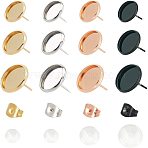DIY Earring Making, with 304 Stainless Steel Stud Earring Settings & Ear Nuts, Transparent Glass Cabochons, Flat Round, Mixed Color, Earring Setting: 8mm/10mm/12mm, 48pcs/box(DIY-UN0001-31)