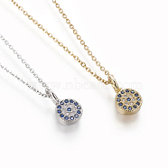 Brass Pendant Necklaces, with Cubic Zirconia and 304 Stainless Steel Cable Chains, Flat Round, Mixed Color, 17.5 inch(44.5cm), 1.5mm(NJEW-I230-08)