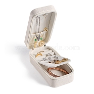 Mini PU Leather Jewelry Set Zipper Box, Travel Portable Jewelry Organizer Case for Earrings, Necklaces, Rings, Floral White, 15x6.5x4.8cm(PW-WG24796-01)