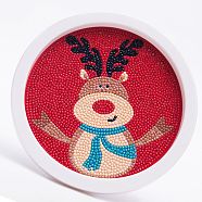DIY Christmas Theme Diamond Painting Kits For Kids, Reindeer Pattern Photo Frame Making, with Resin Rhinestones, Pen, Tray Plate and Glue Clay, Red, 19.7x1.6cm, Inner Diameter: 16.9cm(DIY-F073-04)