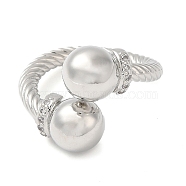 Brass Open Cuff Rings, with Cubic Zirconia, Big Ball Ring for Women, Platinum, 3~19mm, Inner Diameter: 18mm(RJEW-Q778-54P)