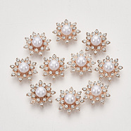 Alloy Rhinestone Cabochons, with ABS Plastic Imitation Pearl, Flower, Crystal, Light Gold, 16x8mm(X-PALLOY-T066-16KC)
