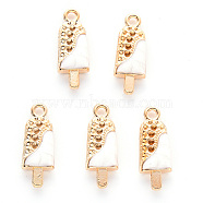 Alloy Enamel Pendants, Cadmium Free & Lead Free, Light Gold, Ice Cream, White, 18.5x7x3.5mm, Hole: 1.6mm(X-ENAM-R059-05C-RS)