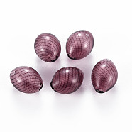 Transparent Handmade Blown Glass Globe Beads, Stripe Pattern, Oval, Old Rose, 15~16x11~12mm, Hole: 1.5~2.2mm(GLAA-T012-08)