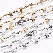 304 Stainless Steel Chain Necklaces, with Lobster Claw Clasps, Star, Mixed Color, 17.7 inch(45cm)(STAS-P164-27)