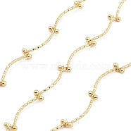Brass Curved Bar Link Chains, with Round Ball Charms, Unwelded, with Spool, Real 18K Gold Plated, 19.5x1mm(CHC-M025-12G)