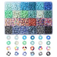 3960Pcs 24 Style Handmade Polymer Clay Beads, Disc/Flat Round, Heishi Beads, Mixed Color, 6x1mm, Hole: 1.8~2mm, about 165pcs/style(CLAY-YW0001-77)