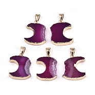 Natural Agate Pendants, Edge Light Gold Plated, with Iron Bails, Dyed, Medium Violet Red, 24~29x17~20x5~7mm, Hole: 4x7mm(G-N326-55D)