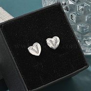 Rack Plating Brass Micro Pave Clear Cubic Zirconia Stud Earrings, Heart, Letter V, 8.5x9.5mm(EJEW-K299-01P-V)