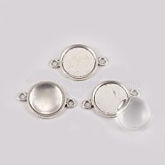 DIY Links Making, with Alloy Cabochon Connector Settings and Clear Glass Cabochons, Flat Round, Antique Silver, Connector Setting: 21x15x2mm, Hole: 2mm, Tray: 12mm, Glass Cabochon: 11.5~12x4mm, 2pcs/set(DIY-X0292-44A-AS)