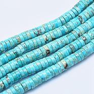 Natural Imperial Jasper Beads Strands, Dyed, Heishi Beads, Flat Round/Disc, Dark Turquoise, 6x3~3.5mm, Hole: 1mm, about 135pcs/strand, 15.7 inch(40cm)(G-J377-6mm-01)