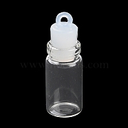 Clear Glass Wishing Bottle Pendants, with Plastic Seal Plug, Column, 33x11mm, Hole: 2mm(GLAA-A010-01J)