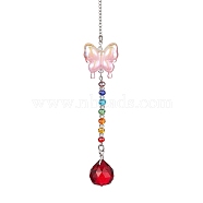 Glass Teardrop Pendant Decorations, with Acrylic Butterfly and Glass Beads for Home Decorations, Dark Red, 232mm(HJEW-JM01581-03)