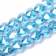Electroplate Glass Beads, AB Color Plated, Faceted, Heart, Deep Sky Blue, 14x14x8.5mm, Hole: 1mm(EGLA-Q091-14mm-A10)