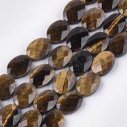 Natural Tiger Eye Beads Strands, Faceted, Oval, 18x13~13.5x5.5~6mm, Hole: 1.2mm, about 11pcs/strand, 7.8 inch(G-S354-16)