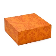 Square Flower Print Cardboard Bracelet Box, Jewelry Storage Case with Velvet Sponge Inside, for Bracelet, Dark Orange, 9.1x9.1x3.65cm(CBOX-Q038-03B)