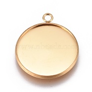 Ion Plating(IP) 304 Stainless Steel Pendant Cabochon Settings, Plain Edge Bezel Cups, Flat Round, Golden, Tray: 22mm, 27.5x23.8x2mm, Hole: 2.2mm(STAS-G127-13-22mm-G)