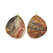 Natural Crazy Agate Pendants, with Brass Findings, Golden, 42x30.5x1.5~2mm, Hole: 1.6mm(G-E526-02E)