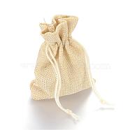 Polyester Imitation Burlap Packing Pouches Drawstring Bags, for Christmas, Wedding Party and DIY Craft Packing, Lemon Chiffon, 14x10cm(ABAG-R005-14x10-13)