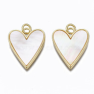 Brass Pendants, with Shell and Jump Rings, Nickel Free, Heart, Real 16K Gold Plated, 21x17.5x2mm, Hole: 3mm(X-KK-N237-012-NF)
